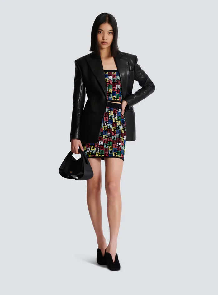 Balmain Halterneck Top In Pop Monogram Knit Multicolor Women Tops And Shirts