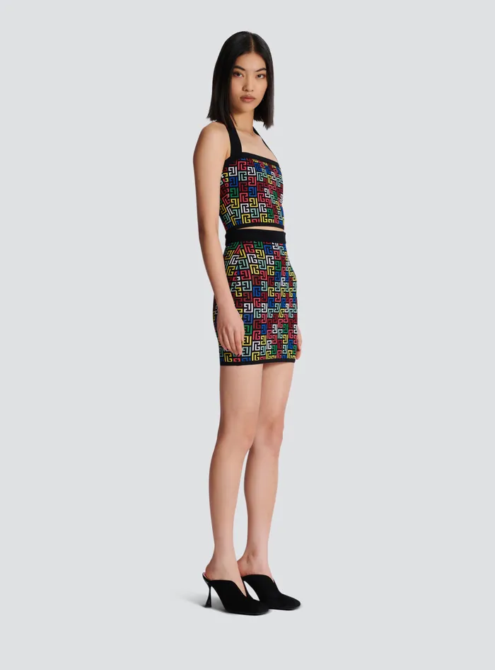 Balmain Halterneck Top In Pop Monogram Knit Multicolor Women Tops And Shirts