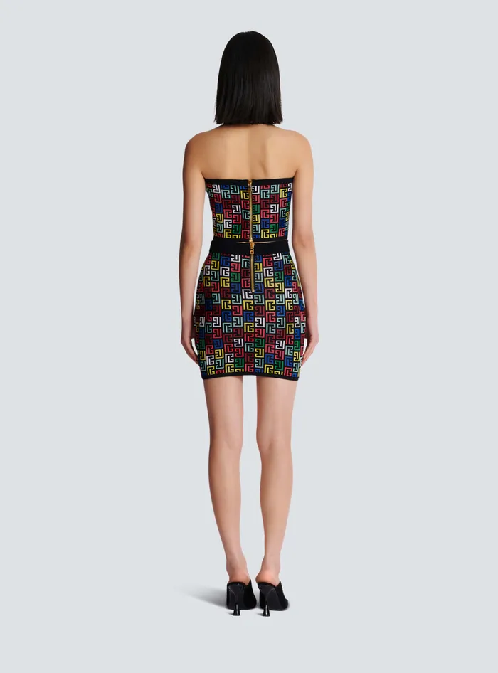 Balmain Halterneck Top In Pop Monogram Knit Multicolor Women Tops And Shirts