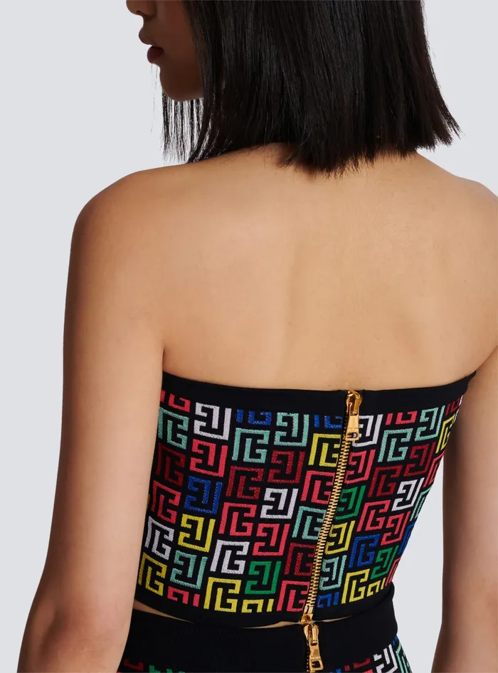 Balmain Halterneck Top In Pop Monogram Knit Multicolor Women Tops And Shirts