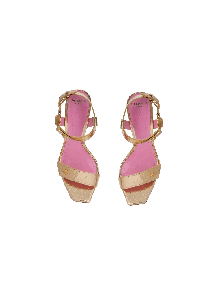 Balmain Heeled Eva Sandals In Mirrored Leather Gold Women High Heels and Pumps
