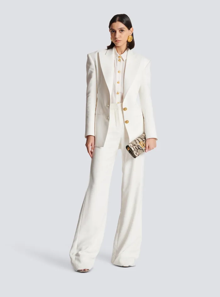 Balmain Highwaisted Crepe Trousers White Women Trousers And Shorts