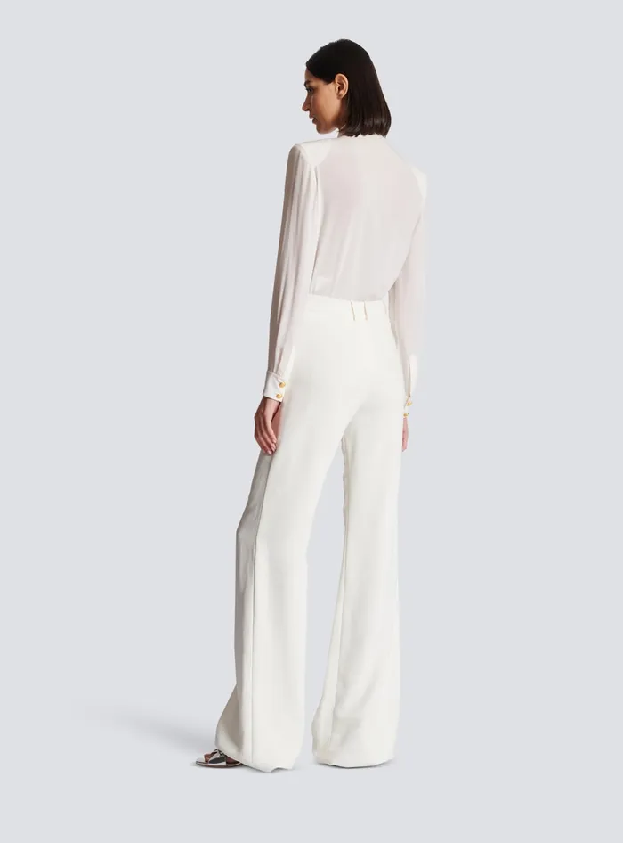 Balmain Highwaisted Crepe Trousers White Women Trousers And Shorts