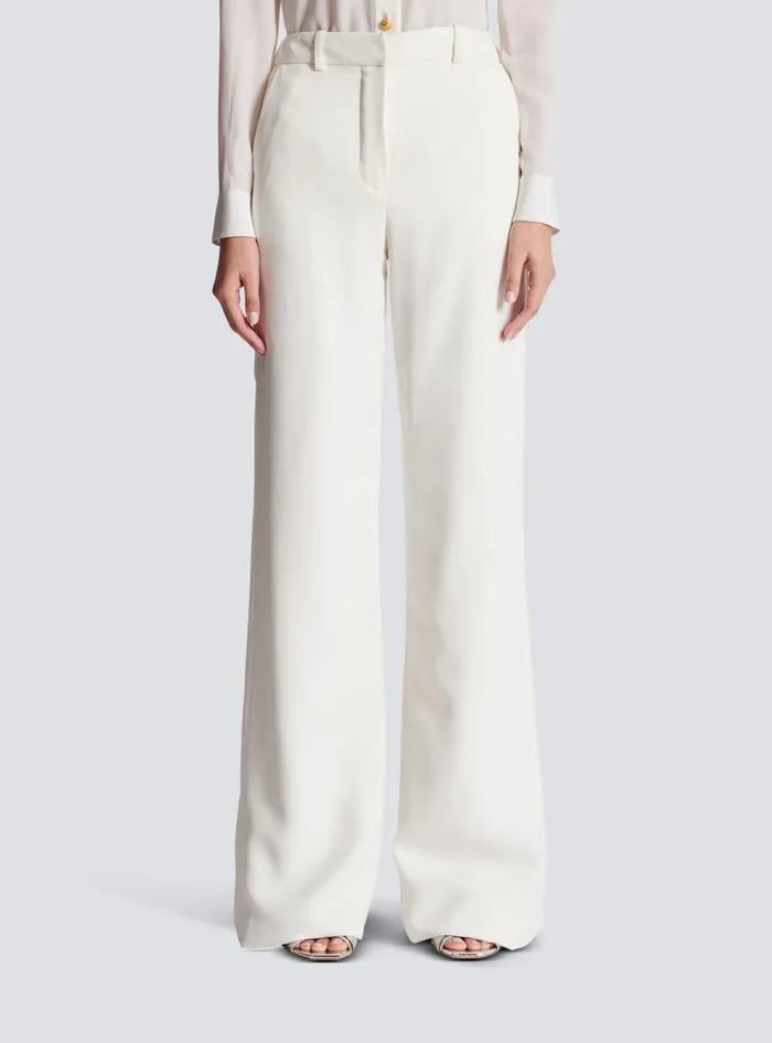 Balmain Highwaisted Crepe Trousers White Women Trousers And Shorts