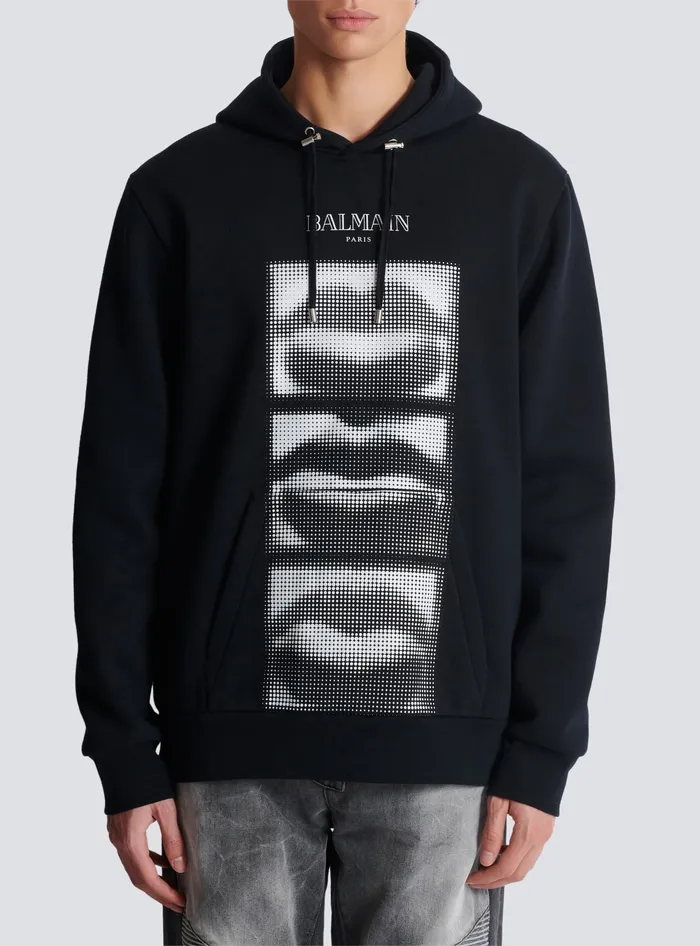 Balmain Hoodie With Vintage Lips Print Black Men Sweatshirts