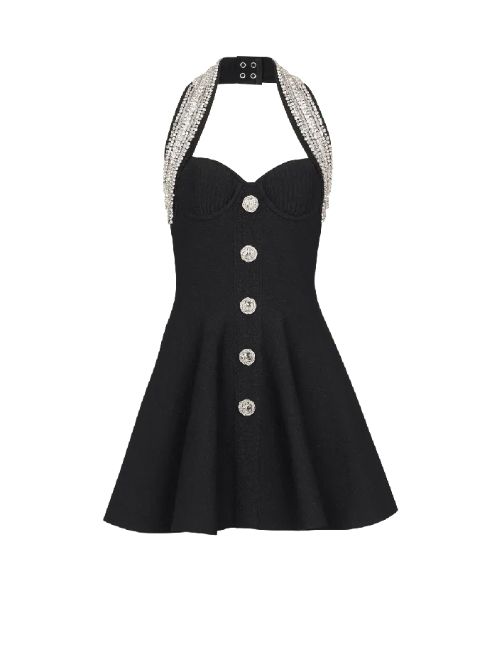Balmain Knit Backless Dress Black Women Dresses