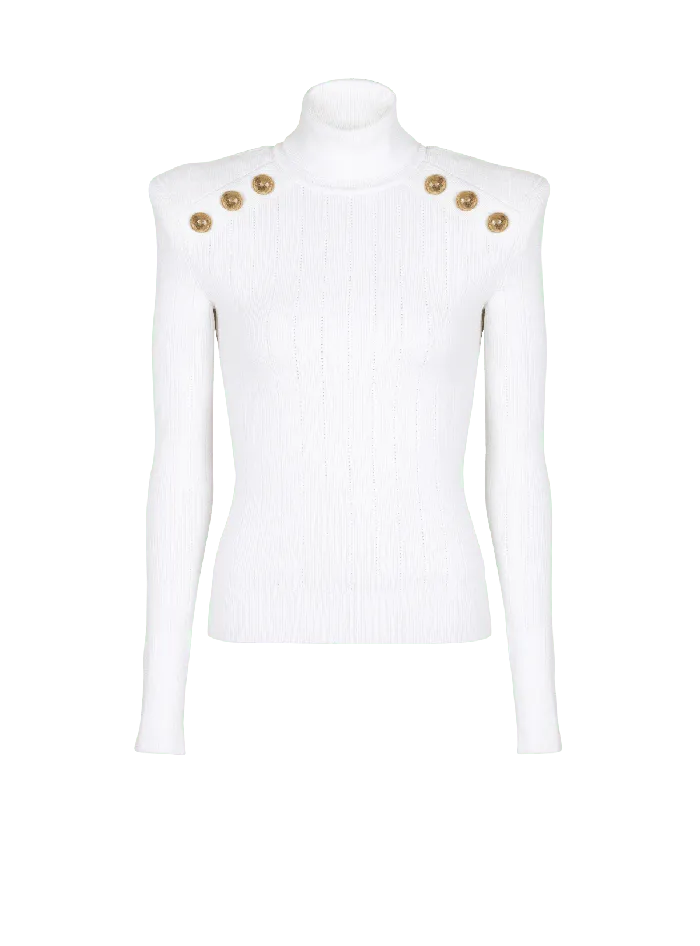 Balmain Knit Jumper With Gold Buttons White Women Knitwear