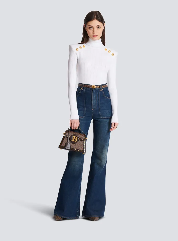 Balmain Knit Jumper With Gold Buttons White Women Knitwear