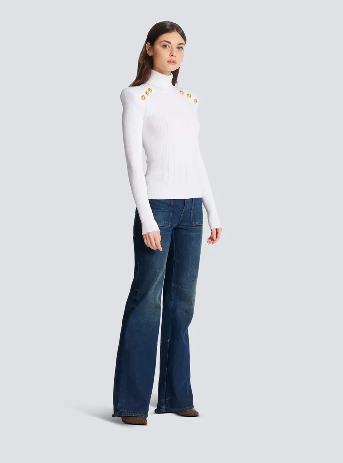 Balmain Knit Jumper With Gold Buttons White Women Knitwear