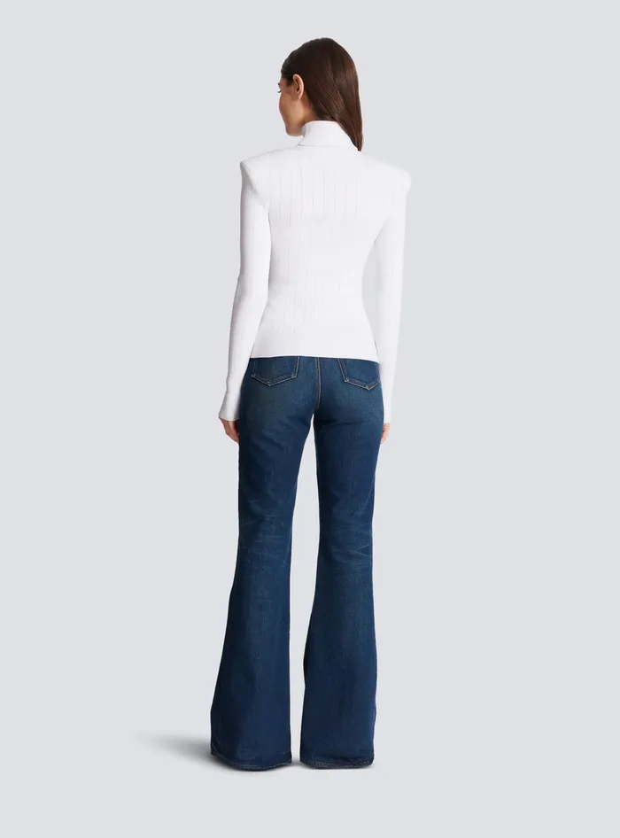 Balmain Knit Jumper With Gold Buttons White Women Knitwear