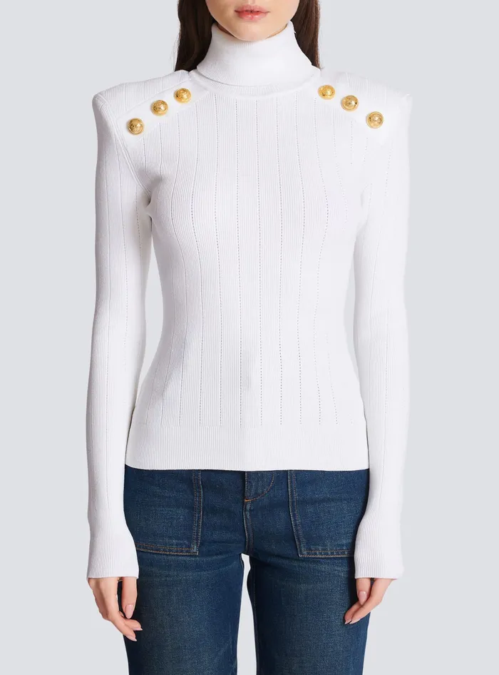 Balmain Knit Jumper With Gold Buttons White Women Knitwear