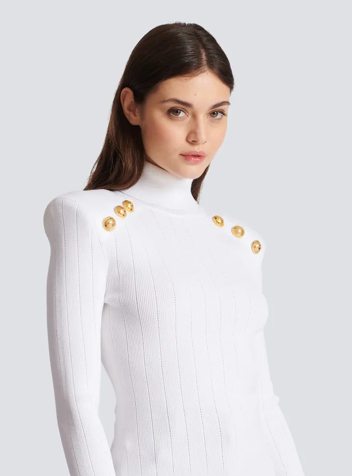 Balmain Knit Jumper With Gold Buttons White Women Knitwear