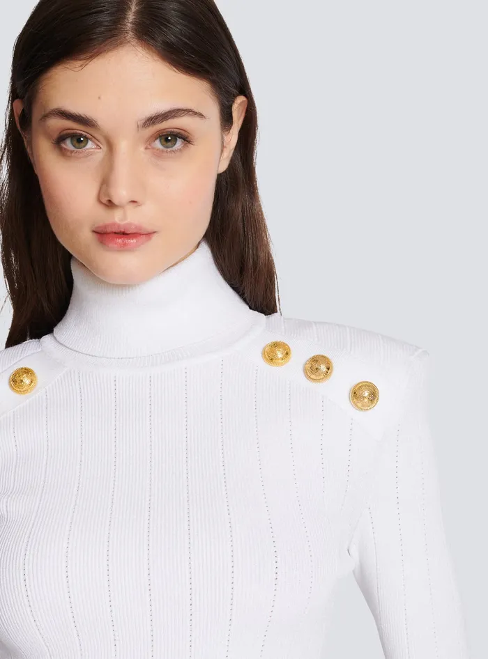 Balmain Knit Jumper With Gold Buttons White Women Knitwear