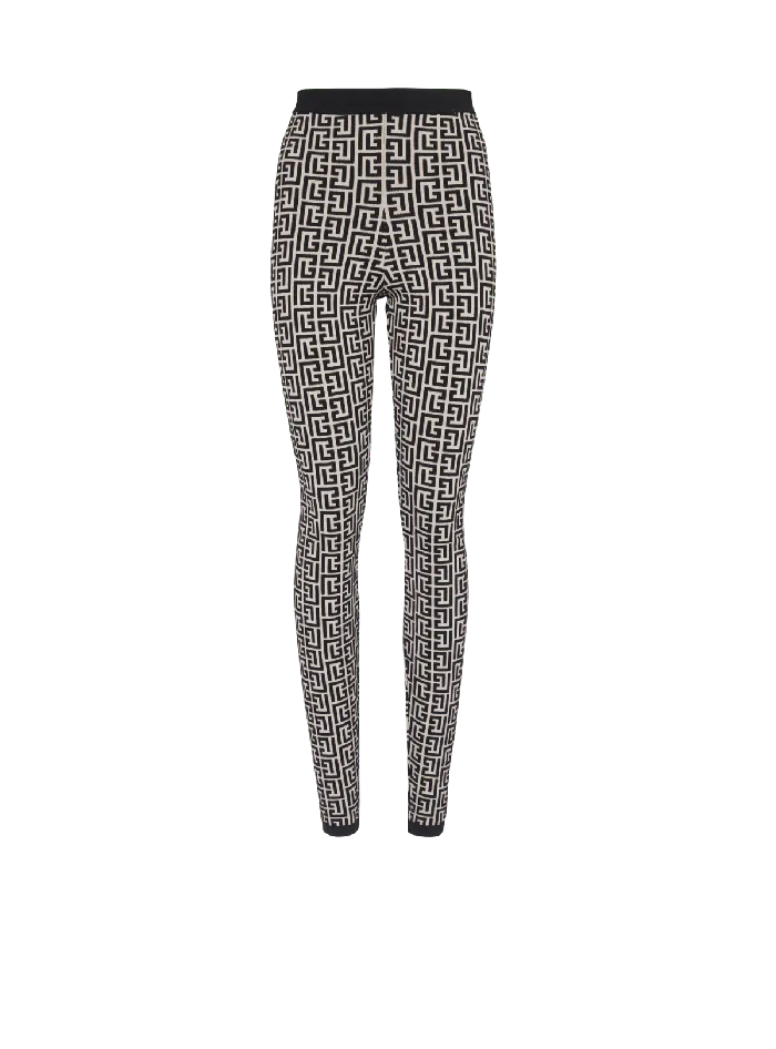 Balmain Knit Leggings With Monogram Black Women Trousers And Shorts