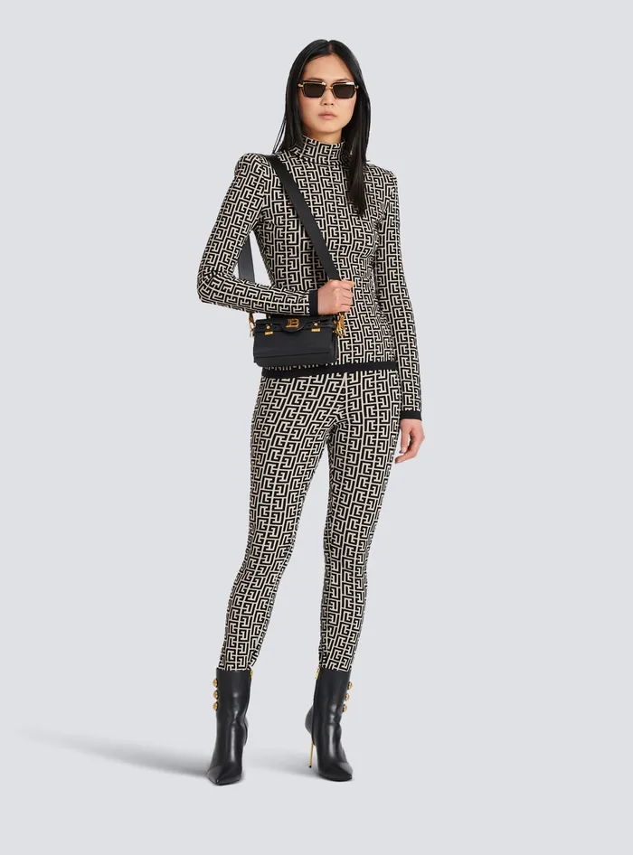 Balmain Knit Leggings With Monogram Black Women Trousers And Shorts