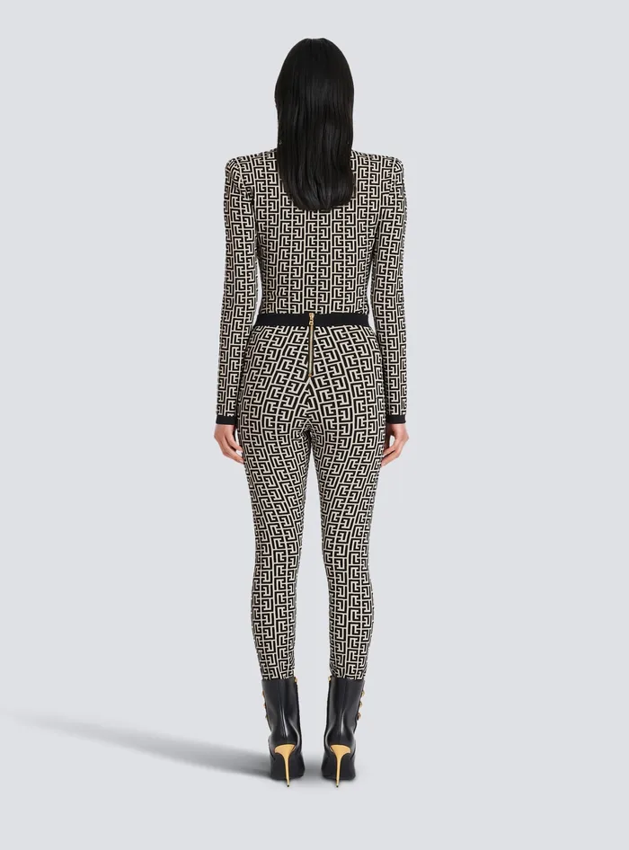 Balmain Knit Leggings With Monogram Black Women Trousers And Shorts