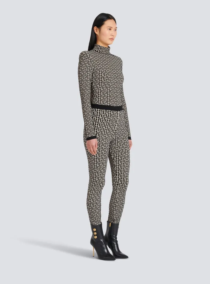Balmain Knit Leggings With Monogram Black Women Trousers And Shorts