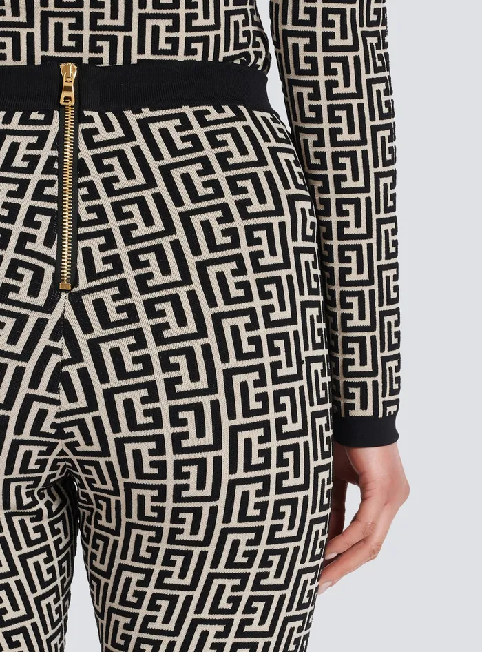 Balmain Knit Leggings With Monogram Black Women Trousers And Shorts