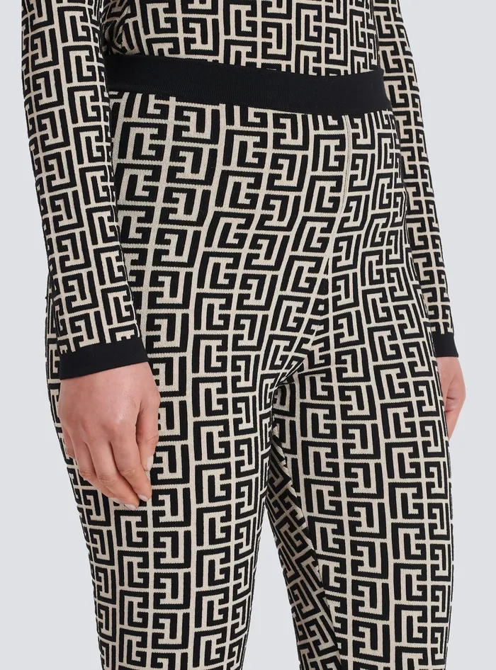 Balmain Knit Leggings With Monogram Black Women Trousers And Shorts
