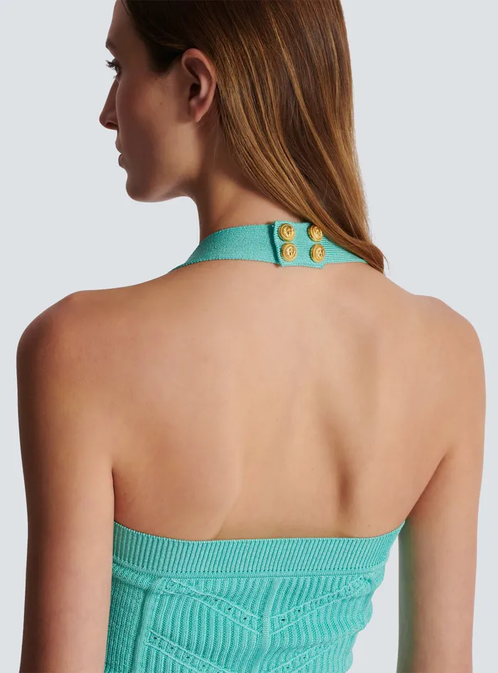 Balmain Knitted Halterneck Top Blue Women Tops And Shirts