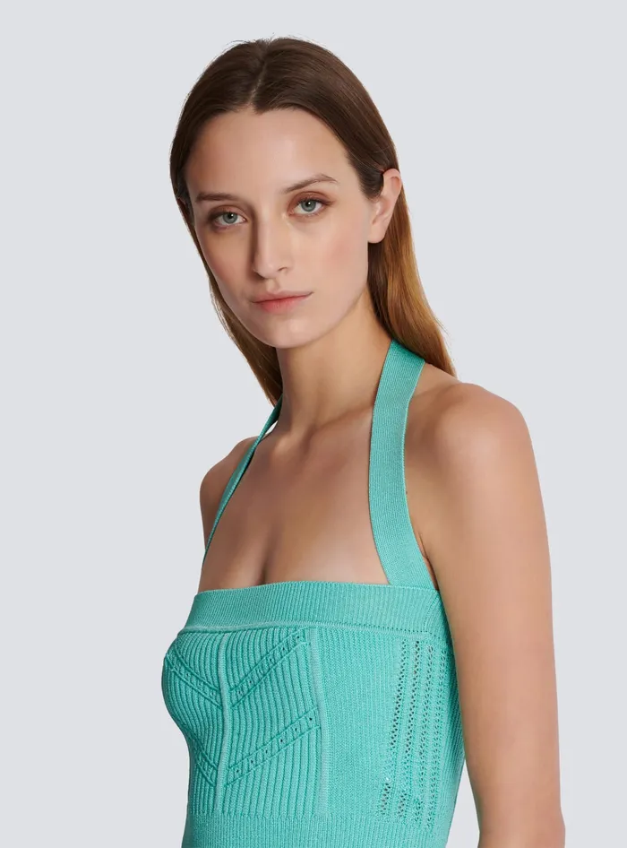 Balmain Knitted Halterneck Top Blue Women Tops And Shirts