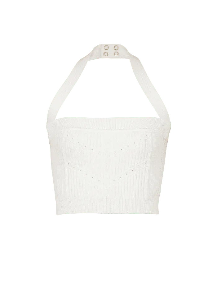 Balmain Knitted Halterneck Top White Women Tops And Shirts
