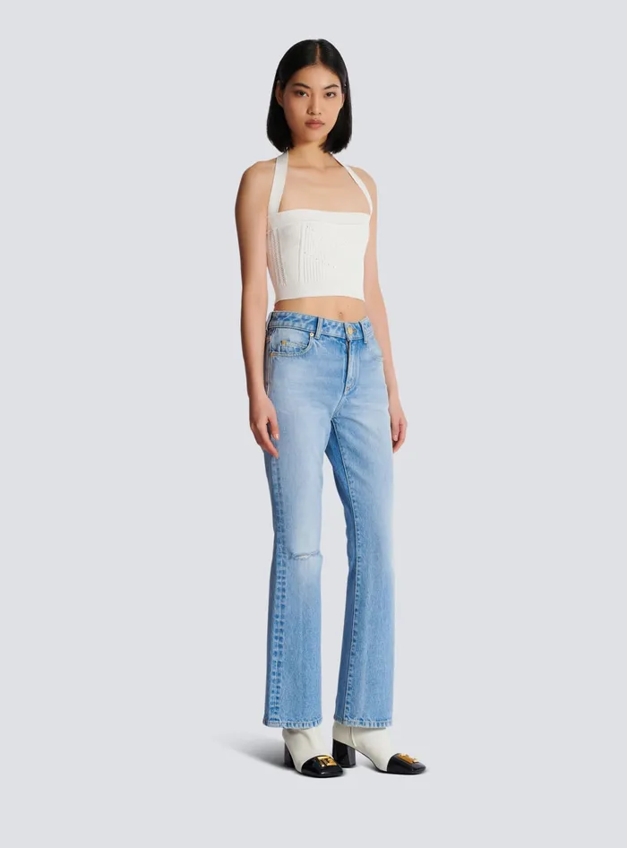 Balmain Knitted Halterneck Top White Women Tops And Shirts