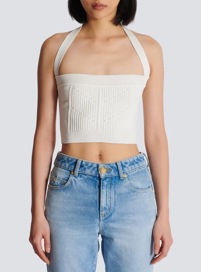 Balmain Knitted Halterneck Top White Women Tops And Shirts