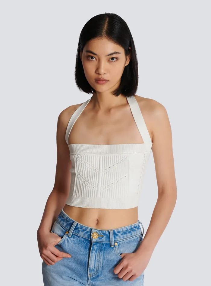 Balmain Knitted Halterneck Top White Women Tops And Shirts