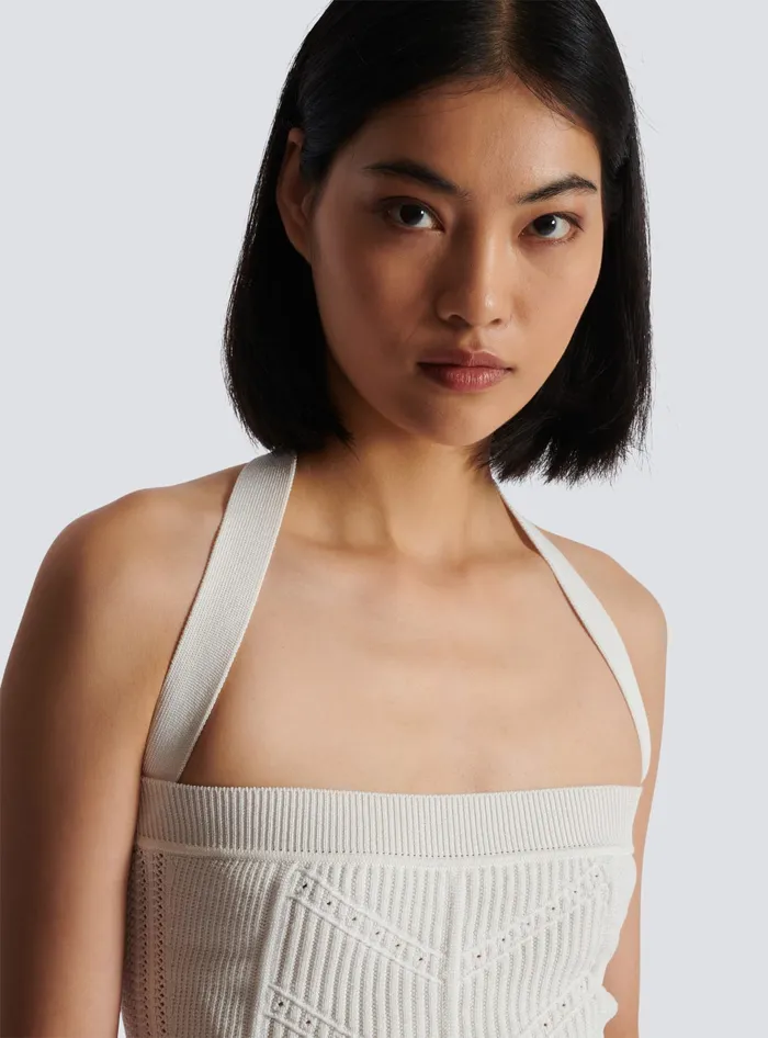 Balmain Knitted Halterneck Top White Women Tops And Shirts