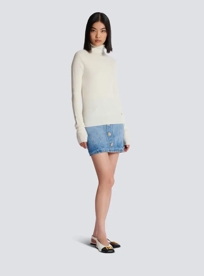 Balmain Knitted Turtleneck Jumper Beige Women Knitwear