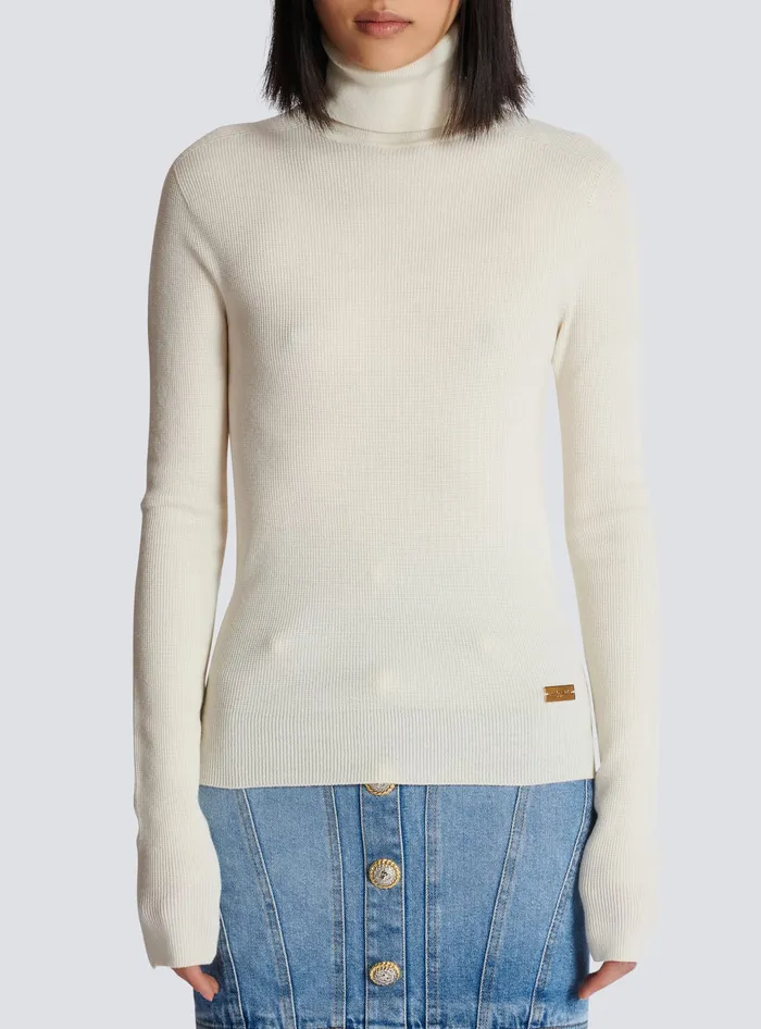 Balmain Knitted Turtleneck Jumper Beige Women Knitwear