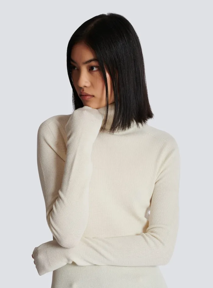 Balmain Knitted Turtleneck Jumper Beige Women Knitwear