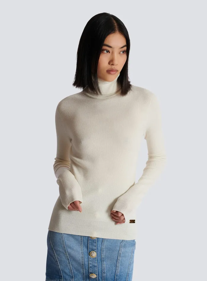Balmain Knitted Turtleneck Jumper Beige Women Knitwear