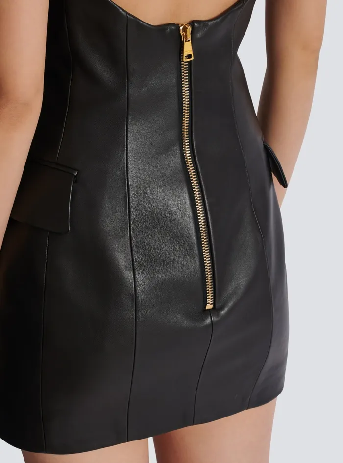 Balmain Lambskin Leather Halterneck Dress Black Women Dresses