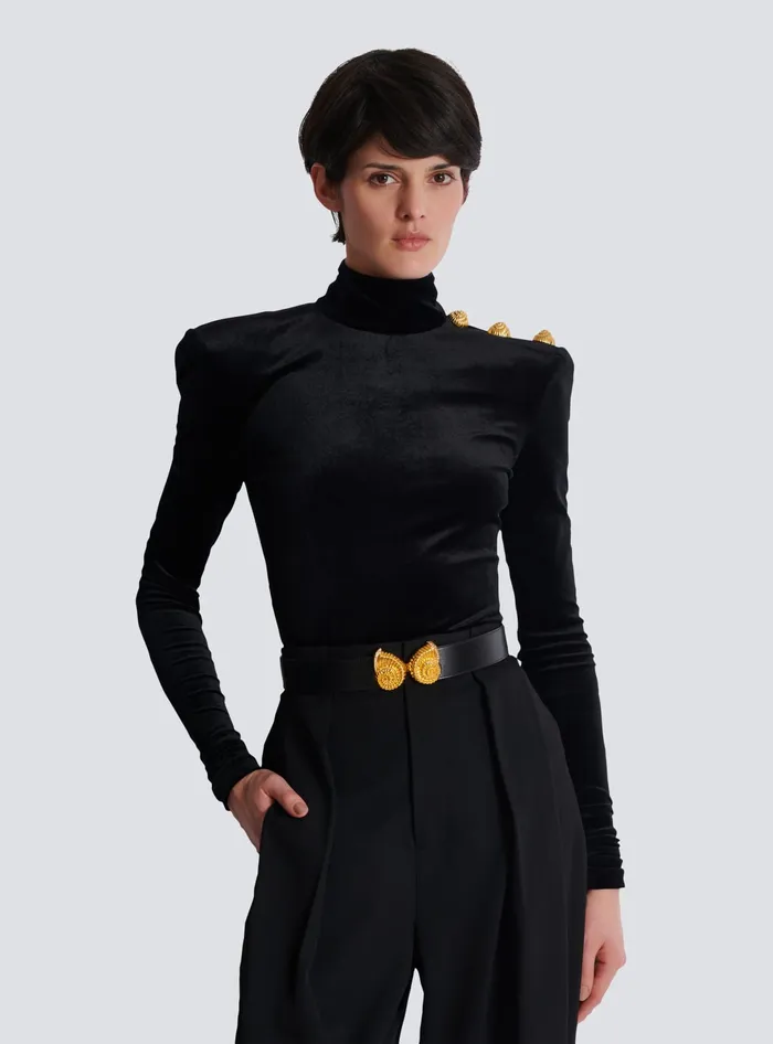 Balmain Leather Belt With Embellished Buckle Black Women Belts