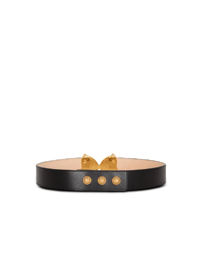 Balmain Leather Belt With Embellished Buckle Black Women Belts