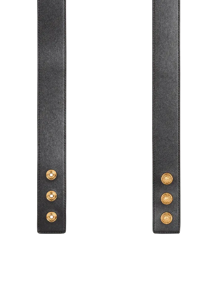 Balmain Leather Belt With Embellished Buckle Black Women Belts