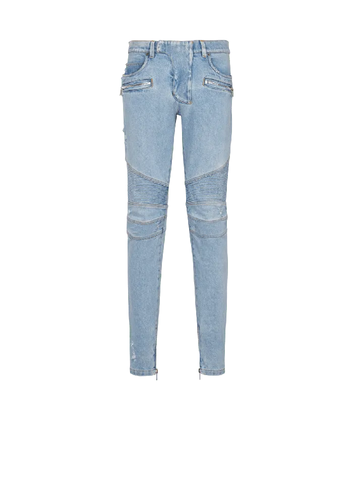 Balmain Light Blue Denim Biker Jeans Blue Men Denim