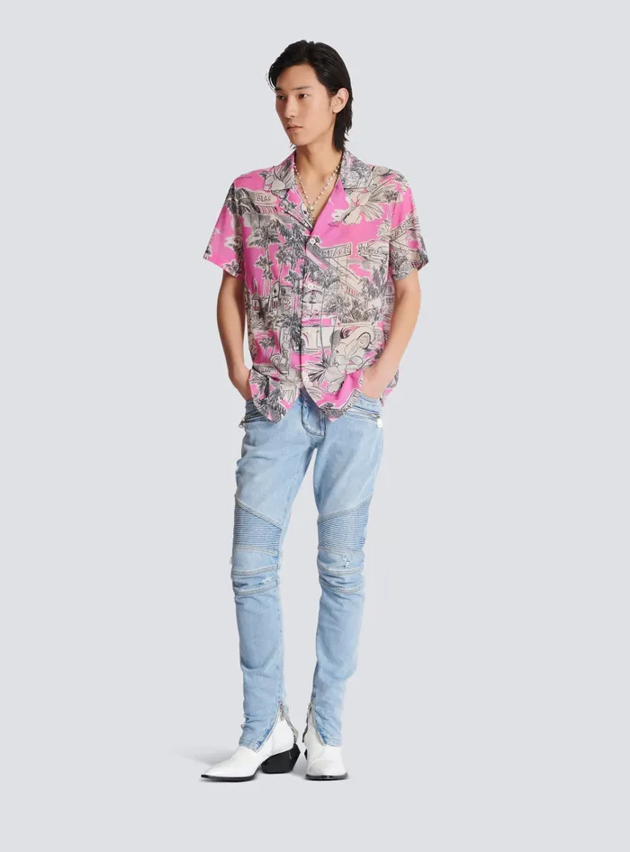 Balmain Light Blue Denim Biker Jeans Blue Men Denim