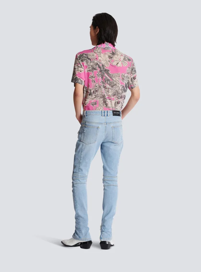 Balmain Light Blue Denim Biker Jeans Blue Men Denim