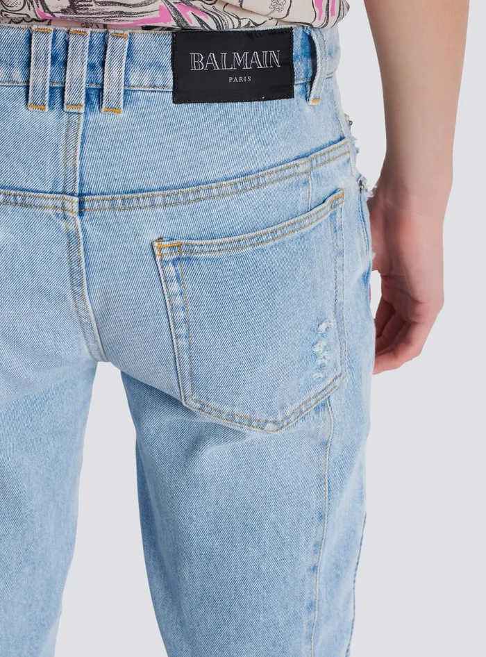 Balmain Light Blue Denim Biker Jeans Blue Men Denim