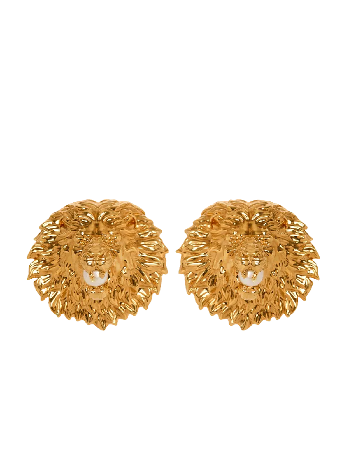 Balmain Lion Metal And Pearl Earrings Gold Women Fashion Jewelry