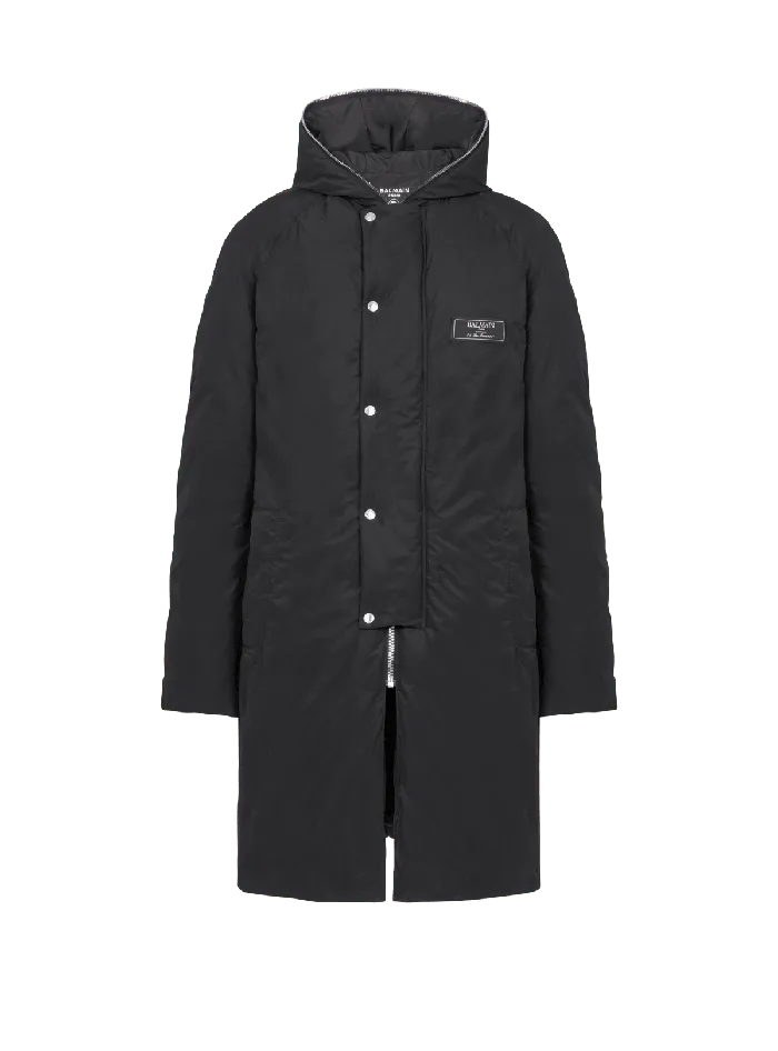 Balmain Long Down Nylon Jacket With Label Black Men Outerwear