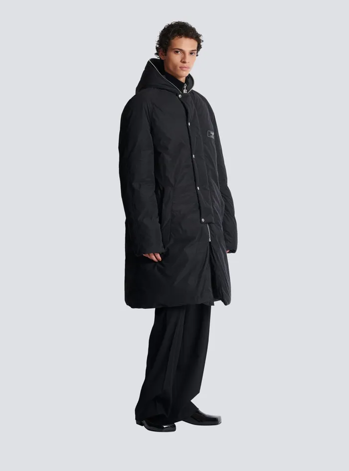 Balmain Long Down Nylon Jacket With Label Black Men Outerwear
