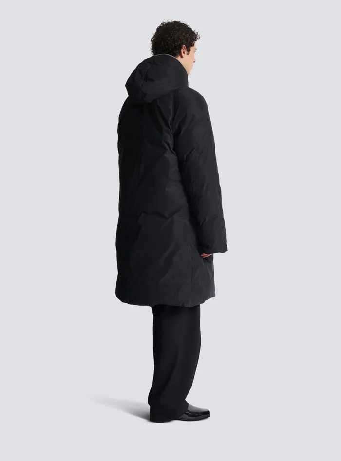 Balmain Long Down Nylon Jacket With Label Black Men Outerwear