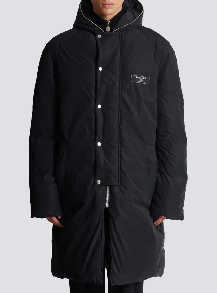 Balmain Long Down Nylon Jacket With Label Black Men Outerwear
