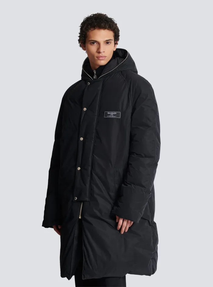 Balmain Long Down Nylon Jacket With Label Black Men Outerwear