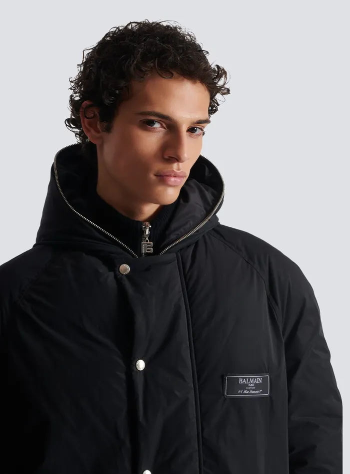 Balmain Long Down Nylon Jacket With Label Black Men Outerwear