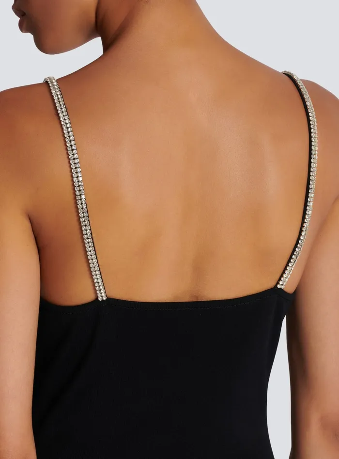 Balmain Long Embroidered Knit Dress With Leg Slit Black Women Dresses
